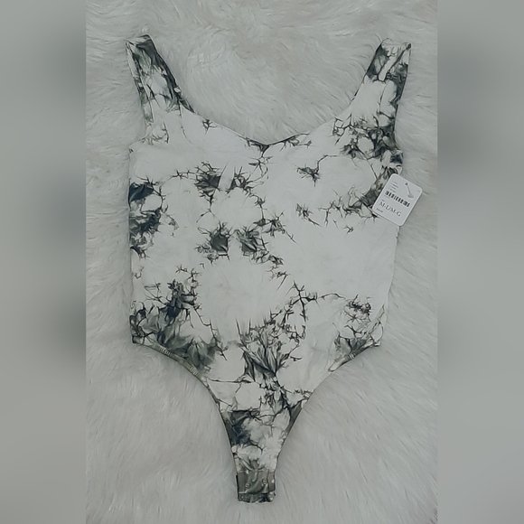 NWT Free People Intimately Clean Lines Dark Green Tie-Dye Bodysuit - Picture 2 of 8